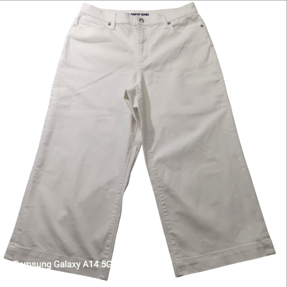 Lands End Women's Wide Leg Ankle Length White Chino Capri Jeans Size 14WP NWT